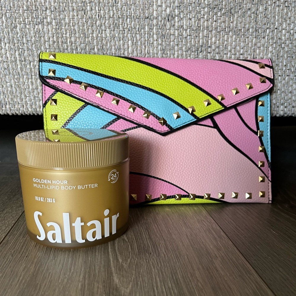 NWT Saltair Golden Hour Body Butter with Colorful Clutch